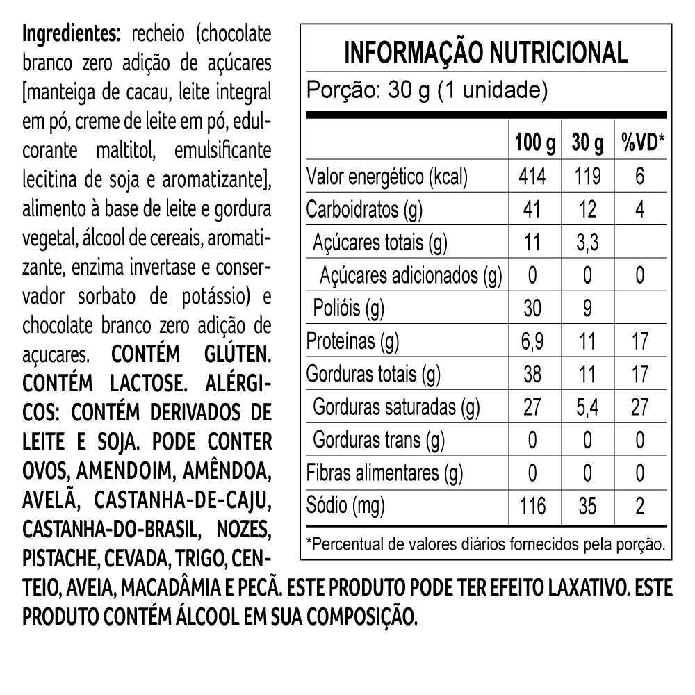 TRUFA BRANCO ZERO ADIÇÃO DE AÇÚCAR 30G, , large. image number 1