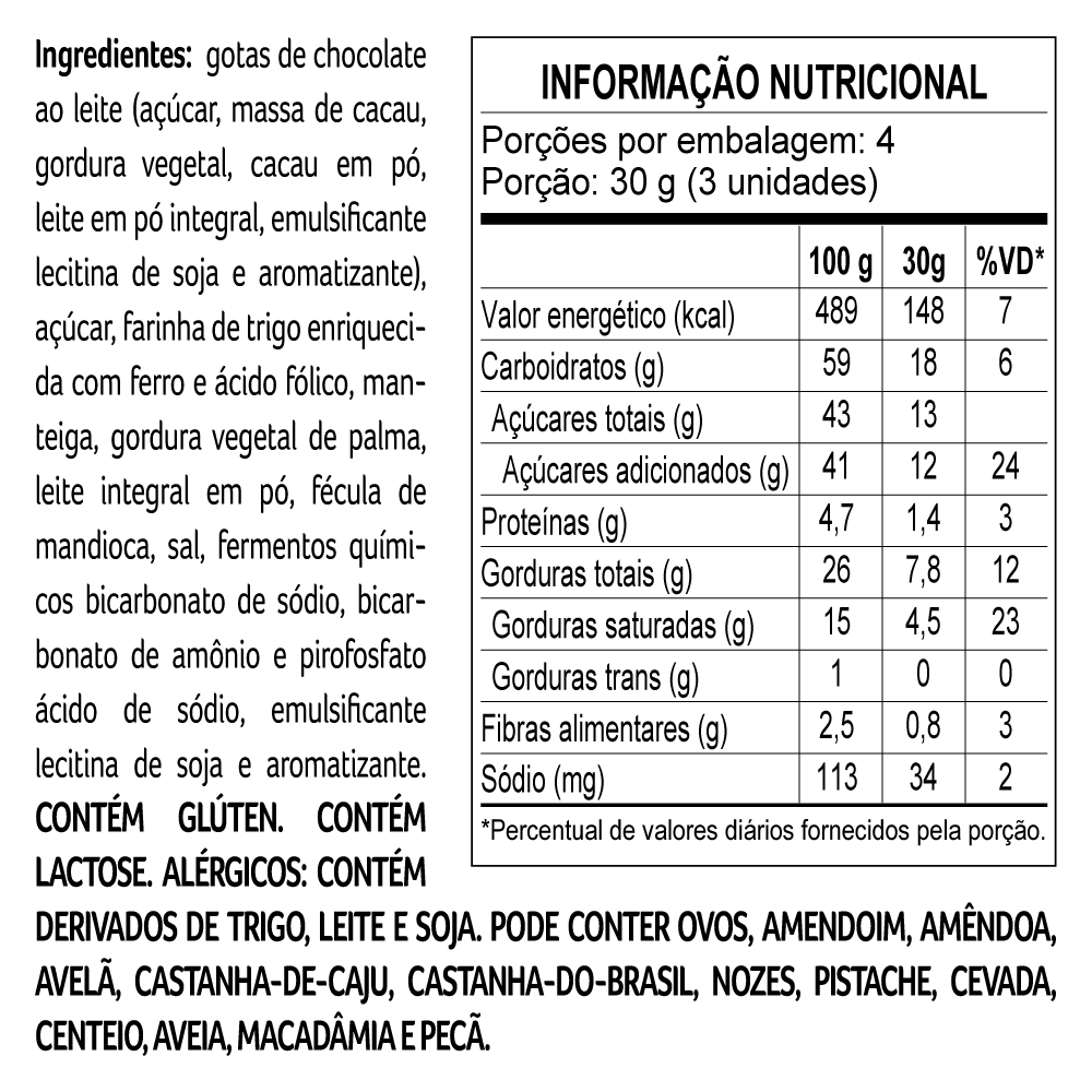 COOKIES COM GOTAS AO LEITE 120G, , large. image number 1