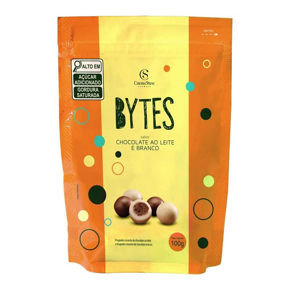 DRAGEADO BYTES DE CHOCOLATE AO LEITE E BRANCO 100G, , large. image number 1